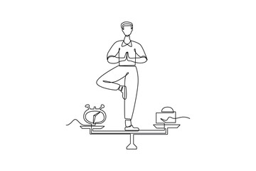Continuous one line drawing work life balance icon. Surprise gift. Work life balance. Manage time well. Single line draw design vector illustration