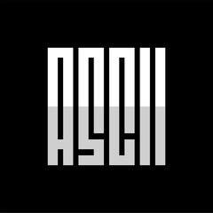 ASCII text logo design vector illustration, square geometric monogram logo, white on black background