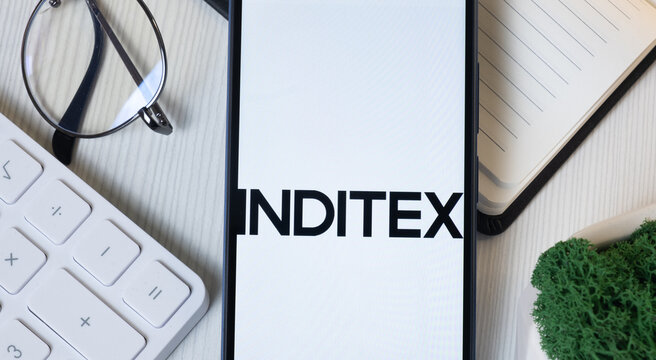 New York, USA - 11 June 2024: Inditex Logo on Phone Screen, Company Icon