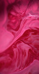 Paint spill. Ink blend. Defocused neon pink red color shimmering texture liquid acrylic emulsion flow wave bright abstract art background.