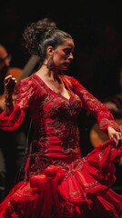 Fototapeta premium The Flamenco Festival in Seville. holidays in Spain. The girl in Spanish traditional attire. A woman is dancing a traditional Spanish dance