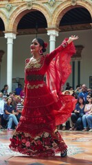 Fototapeta premium The Flamenco Festival in Seville. holidays in Spain. The girl in Spanish traditional attire. A woman is dancing a traditional Spanish dance