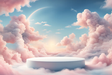  Background podium pink 3d product sky platform display cloud pastel scene render stand. Pink podium stage minimal abstract background beauty dreamy space studio pedestal smoke showcase geometric whit