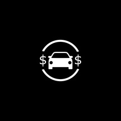 Car and money outline vector icon. Auto insurance symbol, logo illustration on black background