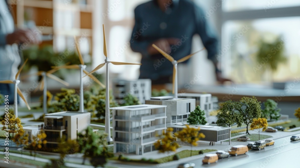 Poster a model of a city with a large windmill in the center