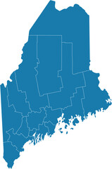 Editable vector file of the counties that make up the state of Maine, located in the United States.