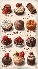 Treat Illustration, Illustrate a variety of chocolate treats from different cultures in an infographic. Chibi Character, full ultra hd, high resolution