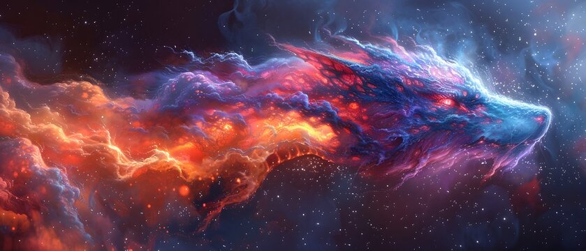 Revival of Vitality, Create an image of a mythical creature breathing life into a weary heart with magic. Digital Painting, flashy color