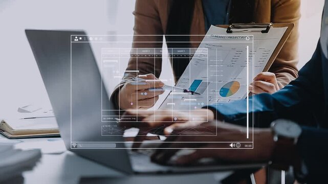 Project manager working with Gantt chart schedule to plan tasks and deliverables. Scheduling activities with a planning software, Corporate strategy for finance, operations, sales, marketing.