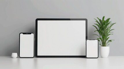 Smartphone, tablet pc and mobile phone mockup. 3D rendering