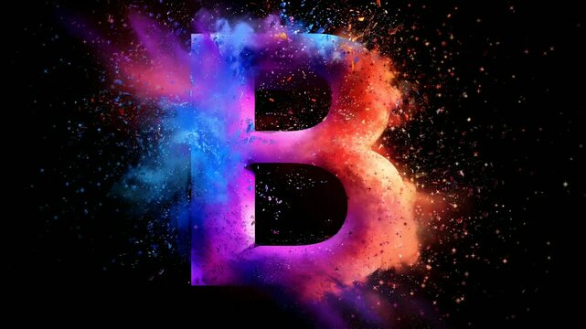 Letter A with colorful neon art and powder splash background