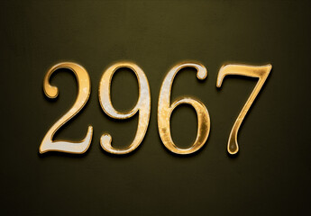 Old gold effect of 2967 number with 3D glossy style Mockup.