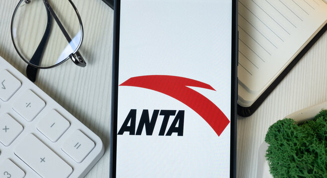 New York, USA - 11 June 2024: Anta Sports Logo on Phone Screen, Company Icon