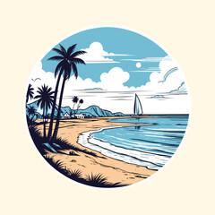 Tranquil Beach Sunset with Palm Trees