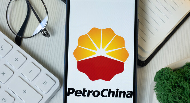 New York, USA - 11 June 2024: PetroChina Logo on Phone Screen, Company Icon
