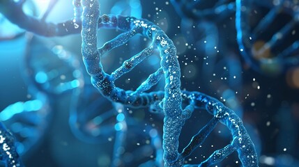 DNA background science helix Abstract 3d polygonal wireframe DNA molecule helix spiral on blue