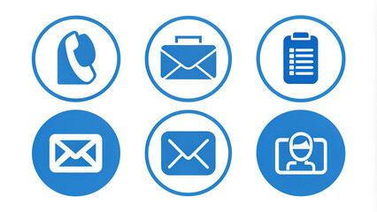 Set basic contact icons, communication button signs, call, mail, address, fax, user profile, phone number, correspondence