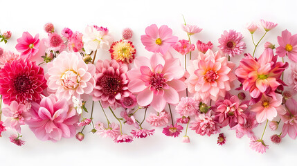 Pink floral  assorted pink flower border on white background : Generative AI