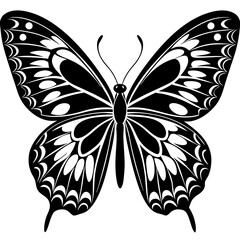 Intricate Black and White Butterfly Silhouette Art

