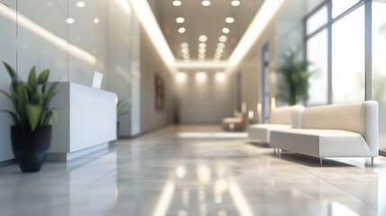 Interior of a modern office lobby 3d rendering mock up blurred