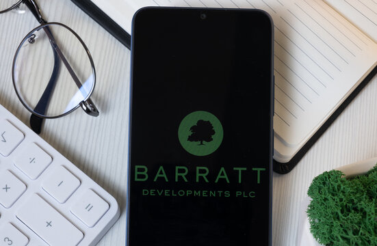 New York, USA - 11 June 2024: Barratt Developments Logo on Phone Screen, Company Icon