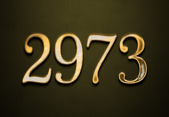 Old gold effect of 2973 number with 3D glossy style Mockup.
