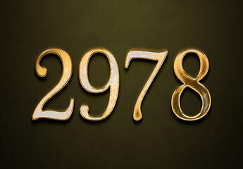 Old gold effect of 2978 number with 3D glossy style Mockup.