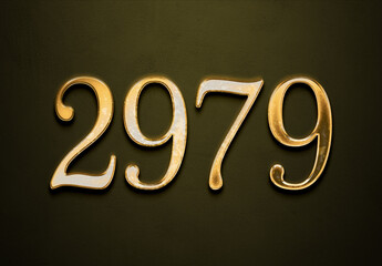 Old gold effect of 2979 number with 3D glossy style Mockup.