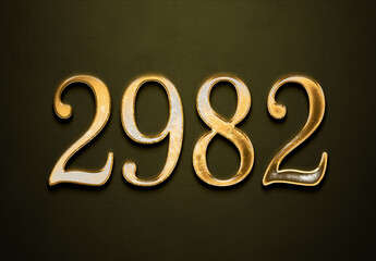 Old gold effect of 2982 number with 3D glossy style Mockup.