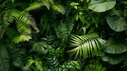 A dense wall of green foliage in a lush tropical forest, perfect for eco-tours and nature reserves. Generative AI