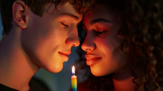 Couple gazing out the window together. A young couple gazing out the window together, sharing a peaceful and reflective moment.