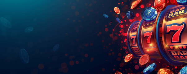 slot machine casino games and gambling chips 3d render banner © huntspy
