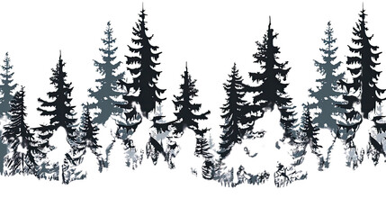 Obraz premium Nighttime silhouetted evergreen forest on a transparent background