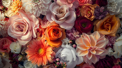 Mixed colorful flowers background Vibrant colors of mixed flowers backdrop : Generative AI