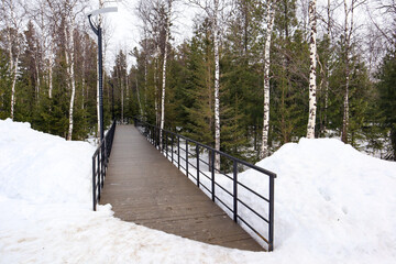 wooden bridge in winter