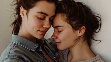 Young couple resting together. A young couple resting together with closed eyes, sharing an intimate moment.