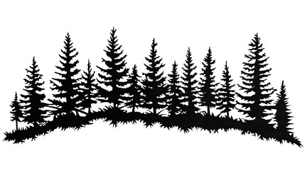 Obraz premium Nighttime silhouetted evergreen forest on a transparent background