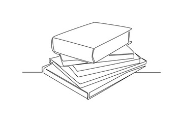 Simple continuous one line drawing of stack of stationery books. School equipment minimalist concept. Simple vector illustration. School.