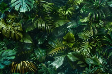 A dense and vibrant tropical rainforest canopy, showcasing the beauty and diversity of nature. Generative AI