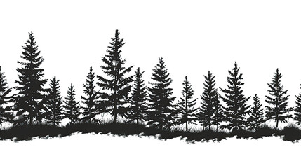 Obraz premium Nighttime silhouetted evergreen forest on a transparent background