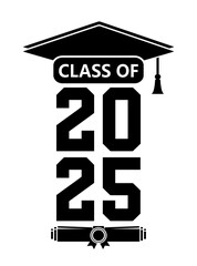 Hand drawn text illustration for class of 2025 graduation, class of 2025 badge.