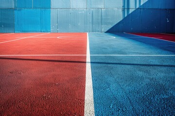 Colorful Empty Sports Field with Red and Blue Surface – Ideal for Design, Print, Posters