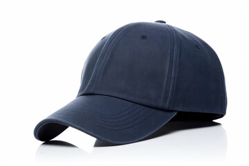 Fototapeta premium Navy blue baseball cap isolated on white background, side view for sports and fashion enthusiasts