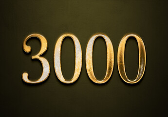 Old gold effect of 3000 number with 3D glossy style Mockup.