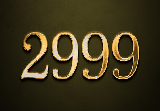 Old gold effect of 2999 number with 3D glossy style Mockup.