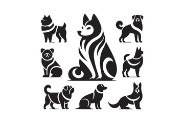 Silhouette dog vector design set. Vector silhouette design template.