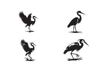 Set of Heron silhouette vector illustration.