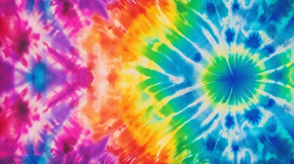 A bright tie-dye design showcasing a spiral pattern in rainbow colors. The bold and dynamic palette creates a mesmerizing effect that highlights the beauty of the tie-dye tradition.
