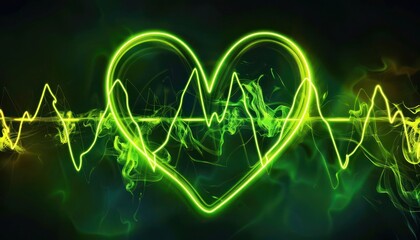 A vibrant pulse of neon green traces an abstract heartbeat line, gracefully transforming into a heart, symbolizing the deep connection found in friendships. Full ultra HD