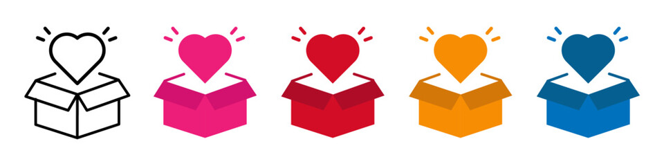 Set of open gift box with heart shape greeting celebration of Christmas and birthday party . Vector illustration.